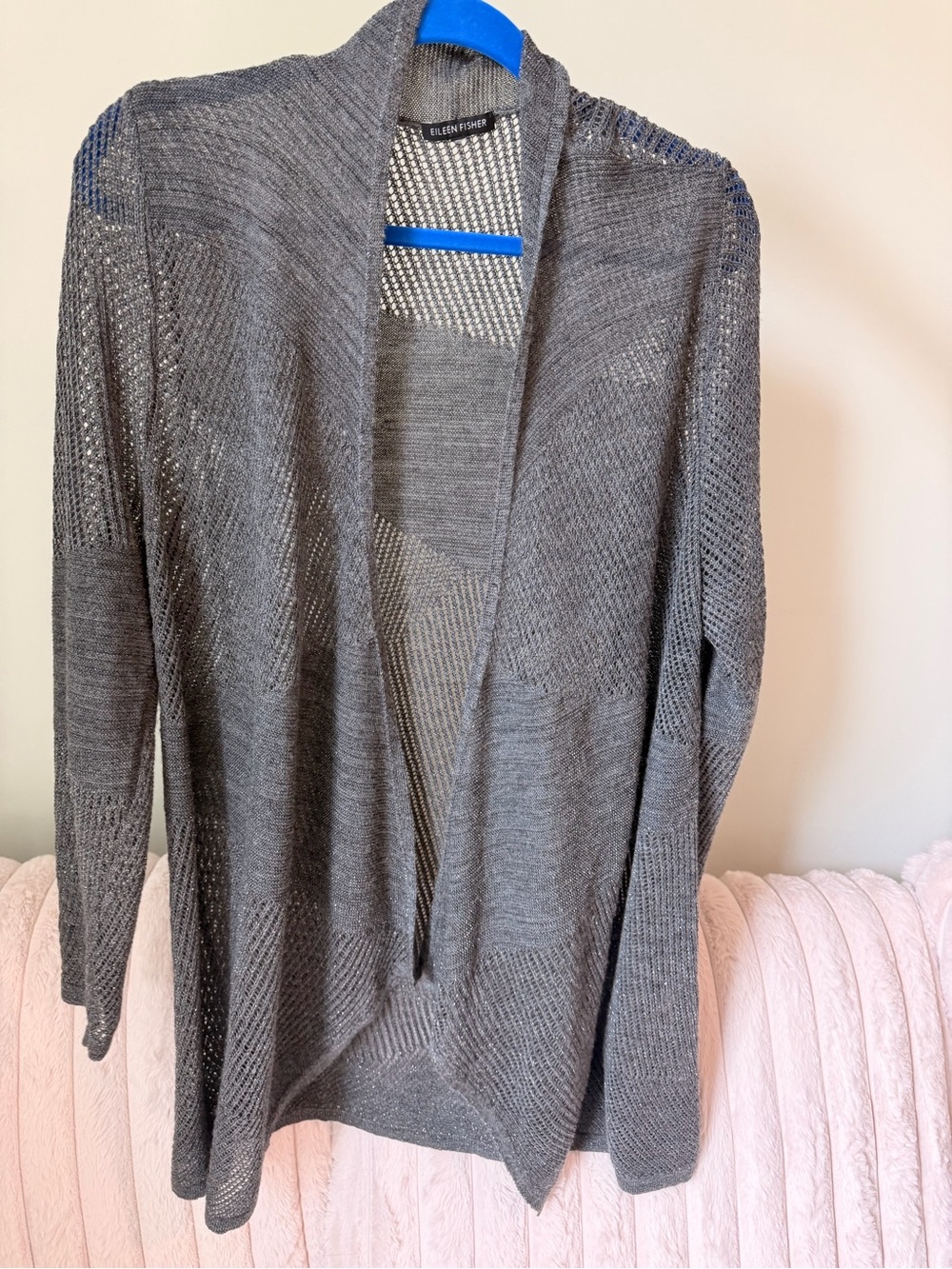 EILEEN FISHER Gray Open-Front Cardigan With Metallic Detail Size Unknown
